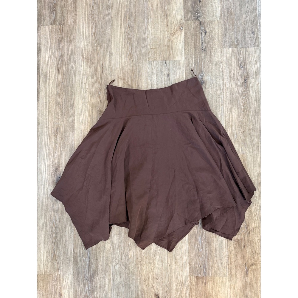 Zara Goth Boho Minimalist Handkerchief Hem Midi Skirt Women XL Brown NWT Asym - Picture 8 of 8